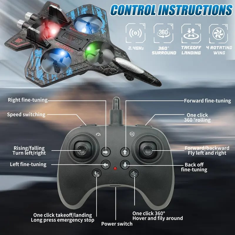 49% OFF This Week Promotions🎉🎉RC Stunt Fighter Jet Toy for Kids with 360° Flips & LED Lights