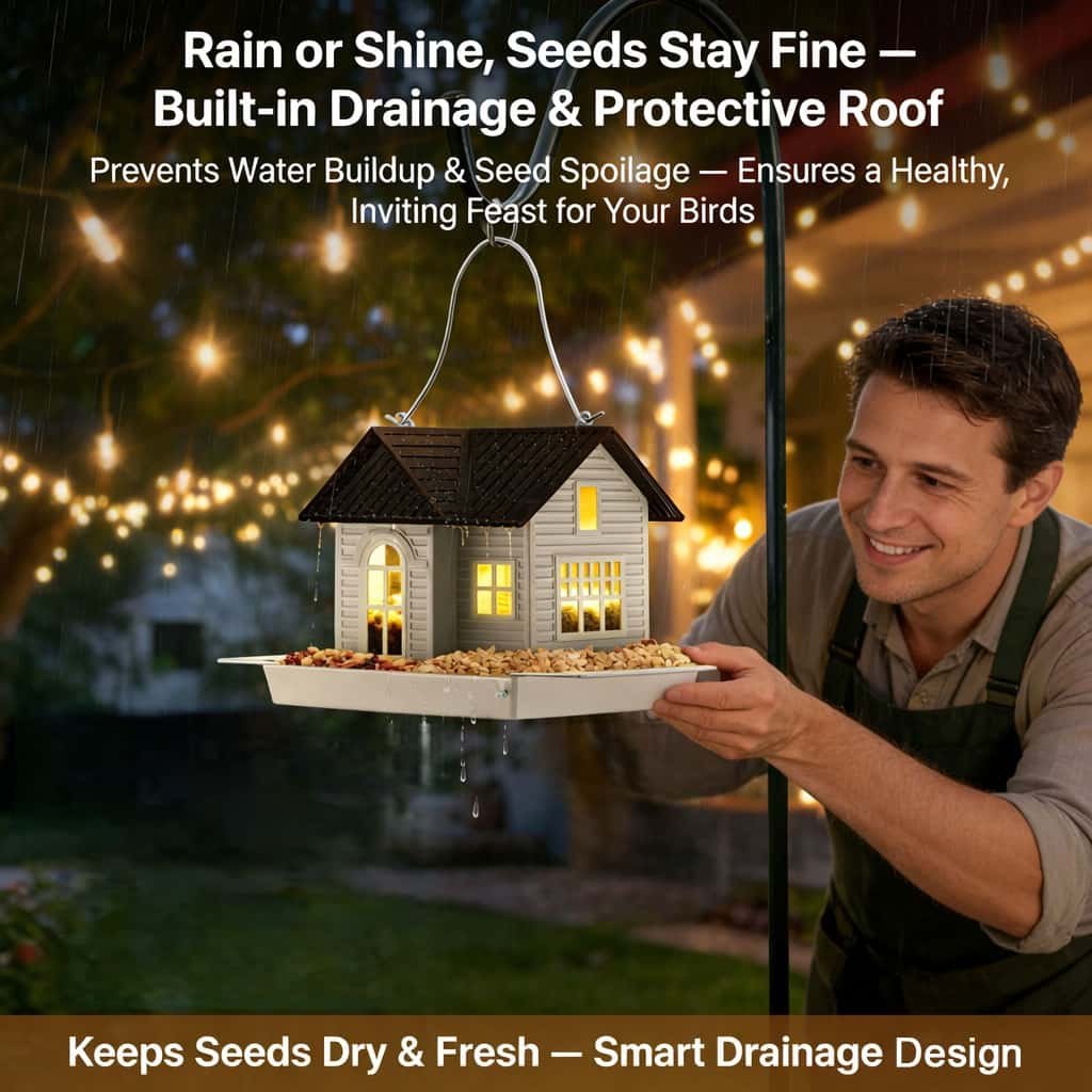 Solar‐Powered Hanging Bird Feeder with Glow – Sturdy Metal Hopper Design🌙🐦