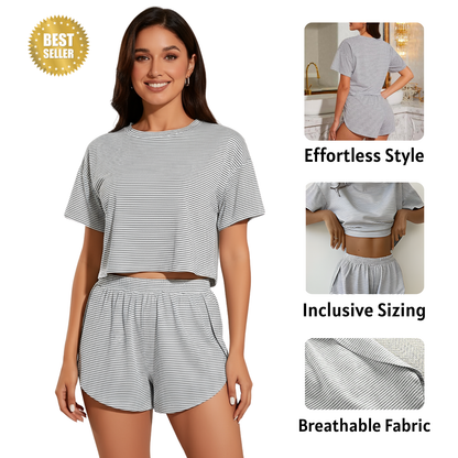 Women Striped Crop Pajama Loungewear Set