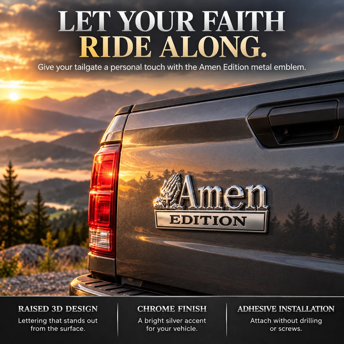 ✝️ Amen Edition Metal Emblem | 3D Chrome Cross & Wings Badge with 3M VHB Adhesive for Pickups, SUVs & Tailgates 🚘
