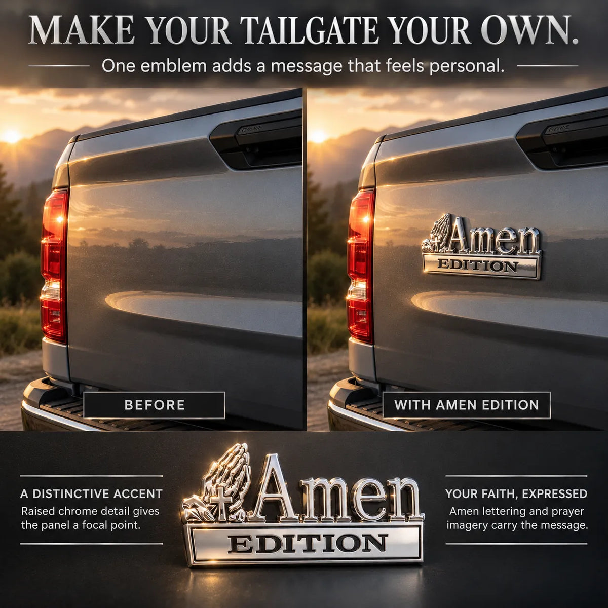 ✝️ Amen Edition Metal Emblem | 3D Chrome Cross & Wings Badge with 3M VHB Adhesive for Pickups, SUVs & Tailgates 🚘