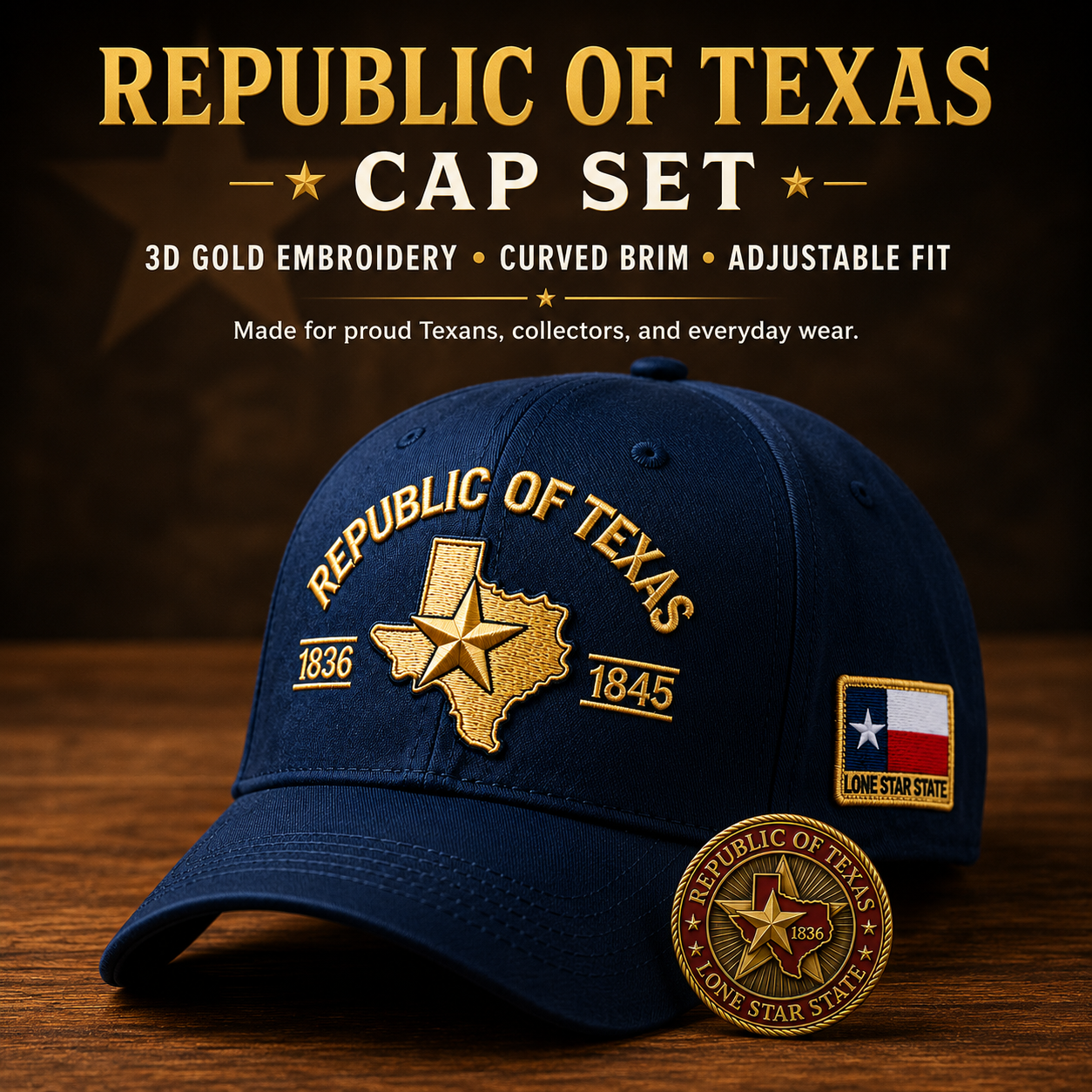 🔥Republic of Texas Embroidered Cap  🎁 Free Honor Coin With Every Cap Purchase