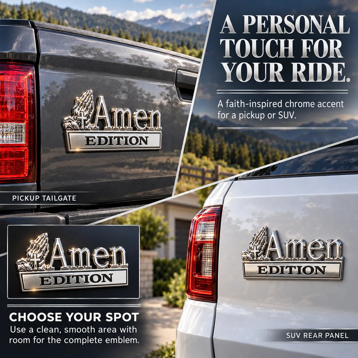 ✝️ Amen Edition Metal Emblem | 3D Chrome Cross & Wings Badge with 3M VHB Adhesive for Pickups, SUVs & Tailgates 🚘