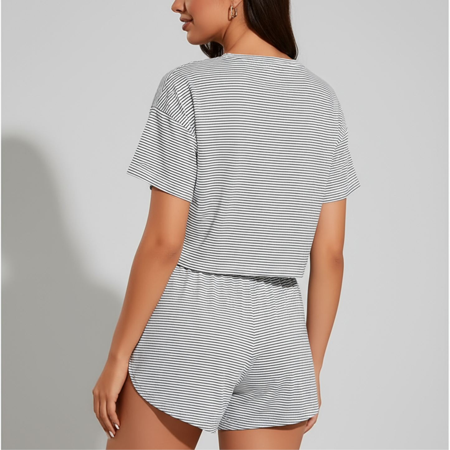 Women Striped Crop Pajama Loungewear Set