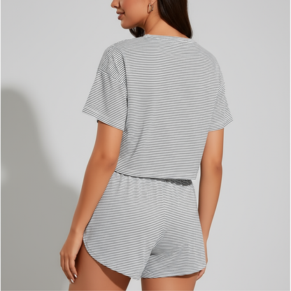 Women Striped Crop Pajama Loungewear Set