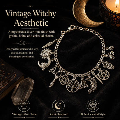 🔥 Limited Time 50% OFF ✨ Vintage Witchy Charm Bracelet – Mystical Halloween Jewelry 🌙