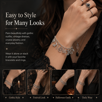 🔥 Limited Time 50% OFF ✨ Vintage Witchy Charm Bracelet – Mystical Halloween Jewelry 🌙