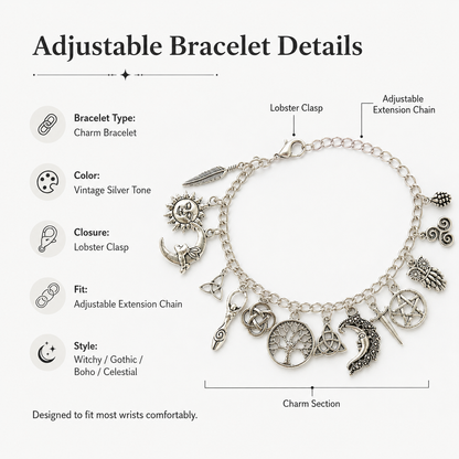 🔥 Limited Time 50% OFF ✨ Vintage Witchy Charm Bracelet – Mystical Halloween Jewelry 🌙