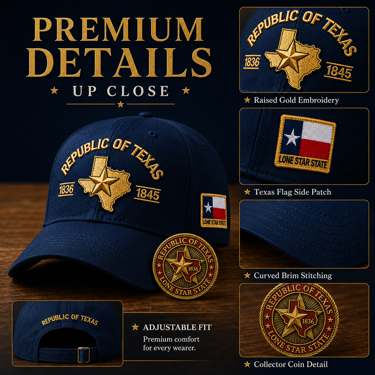 🔥Republic of Texas Embroidered Cap  🎁 Free Honor Coin With Every Cap Purchase