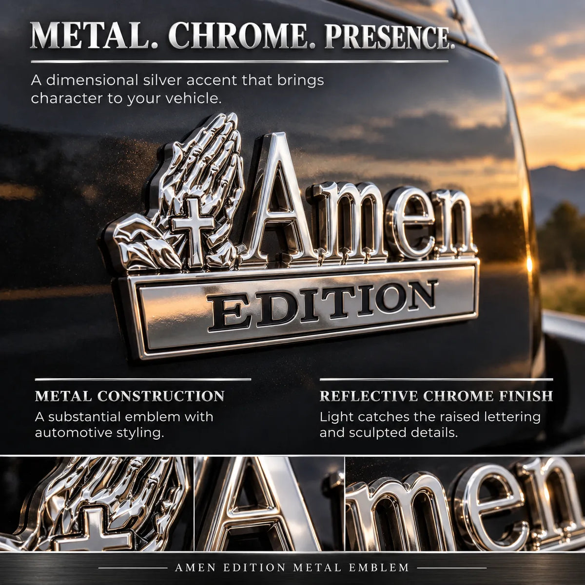 ✝️ Amen Edition Metal Emblem | 3D Chrome Cross & Wings Badge with 3M VHB Adhesive for Pickups, SUVs & Tailgates 🚘