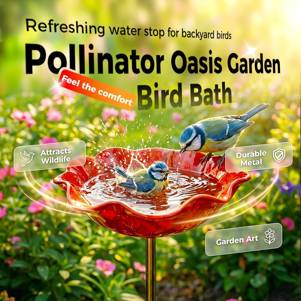 Neravio™ 🌟Last Day Promotion🎁Handmade Metal Flower Garden Stake Bird Bath