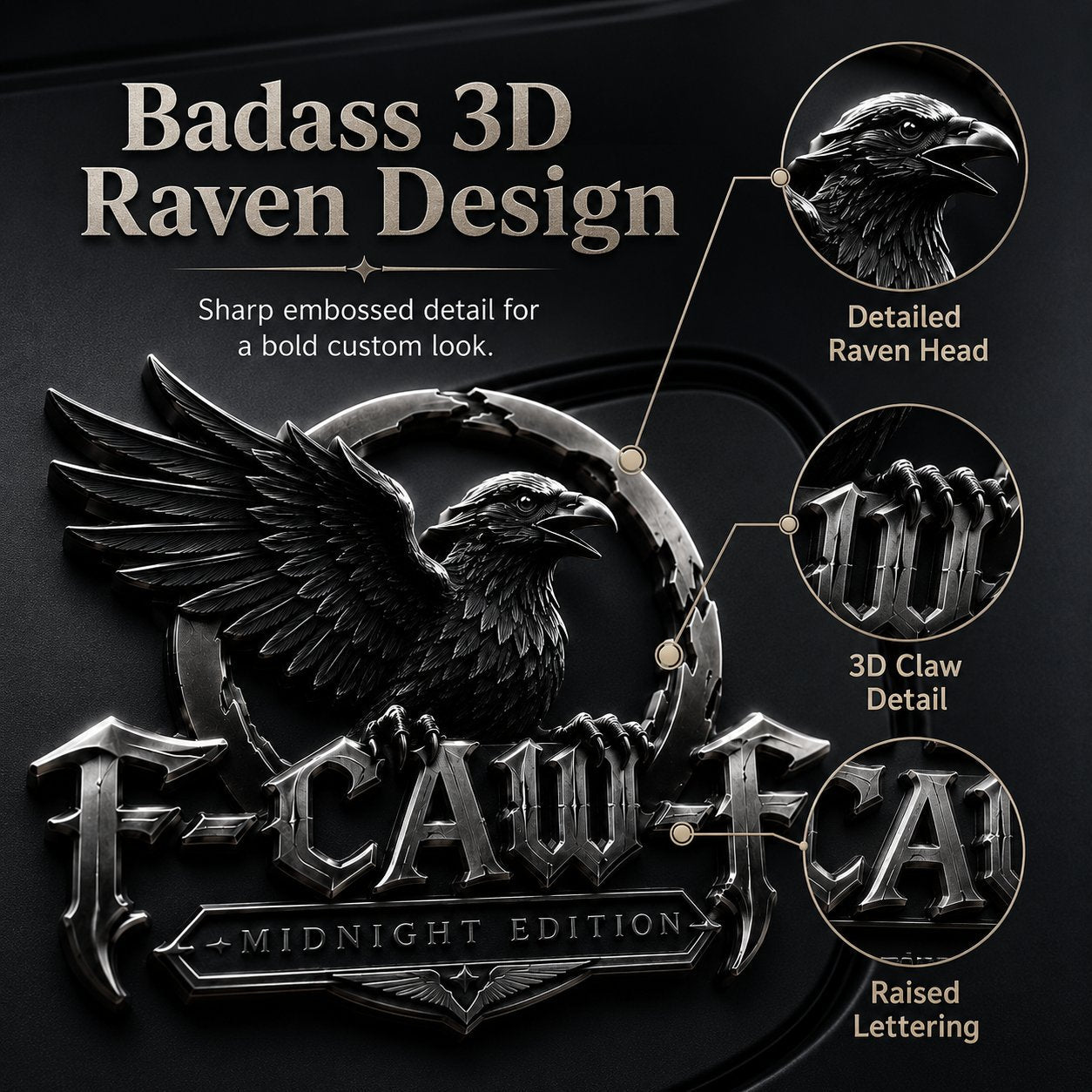 🦅 F-CAW-F "Midnight Edition" Metal Emblem - Premium Attitude Decal