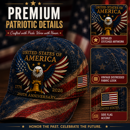 🎉Patriotic 4th of July ❤️ 🇺🇸 USA 250th Anniversary Patriotic Eagle Embroidered Cap