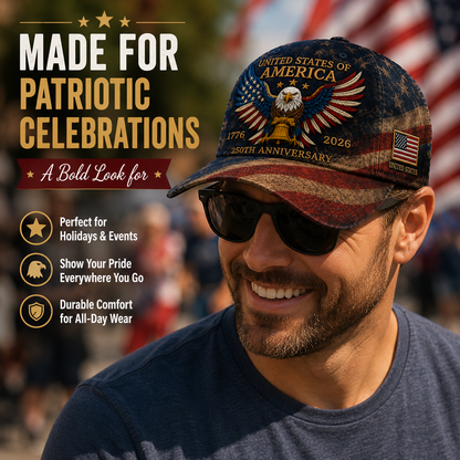 🎉Patriotic 4th of July ❤️ 🇺🇸 USA 250th Anniversary Patriotic Eagle Embroidered Cap