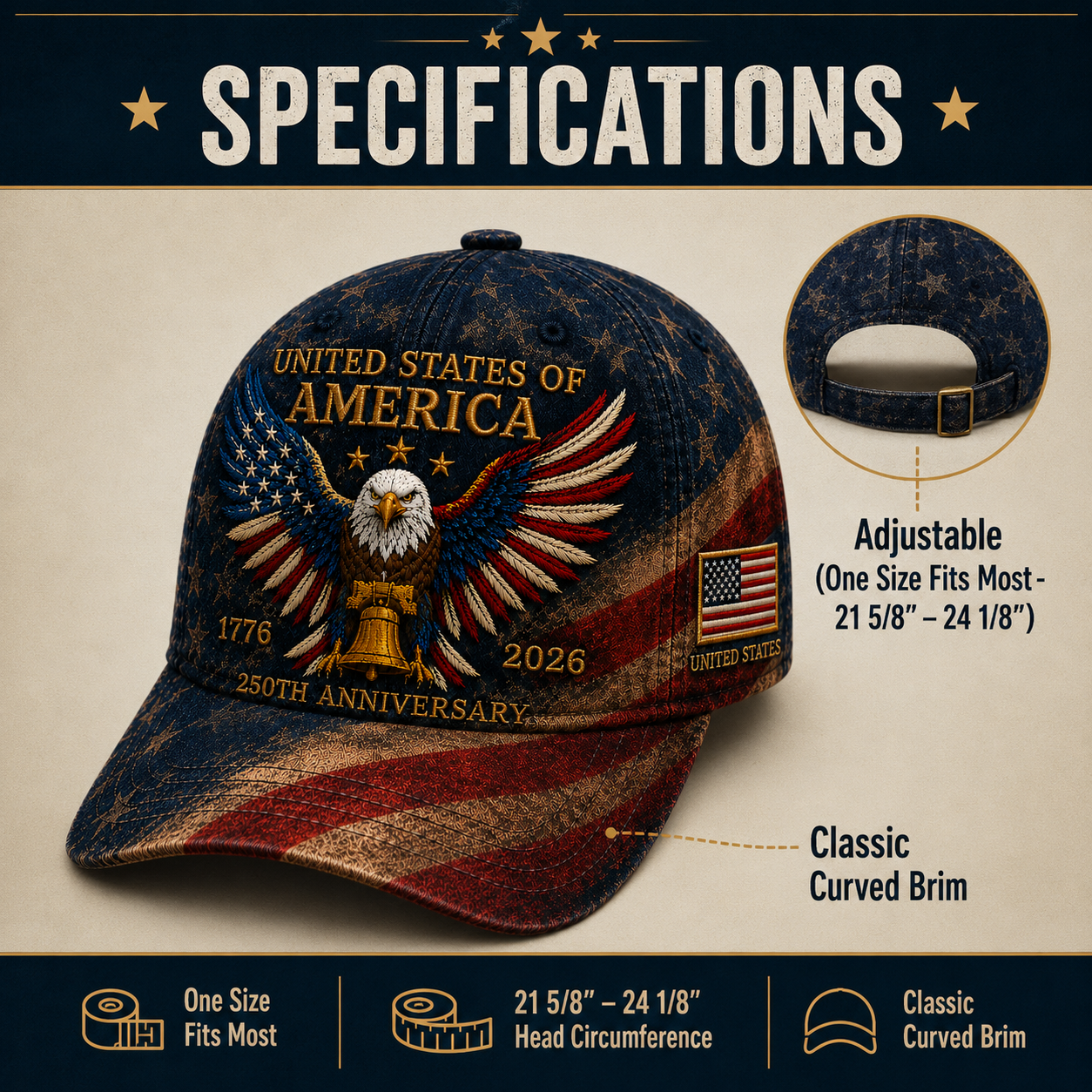 🎉Patriotic 4th of July ❤️ 🇺🇸 USA 250th Anniversary Patriotic Eagle Embroidered Cap