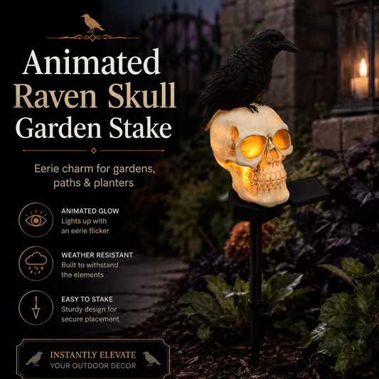 🐦‍⬛Animated Raven Skull Solar Garden Stake💀 | Halloween Outdoor Yard Decor