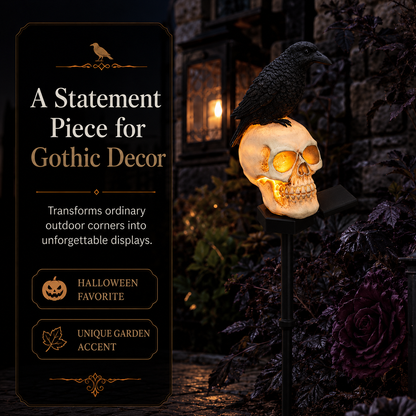 🐦‍⬛Animated Raven Skull Solar Garden Stake💀 | Halloween Outdoor Yard Decor