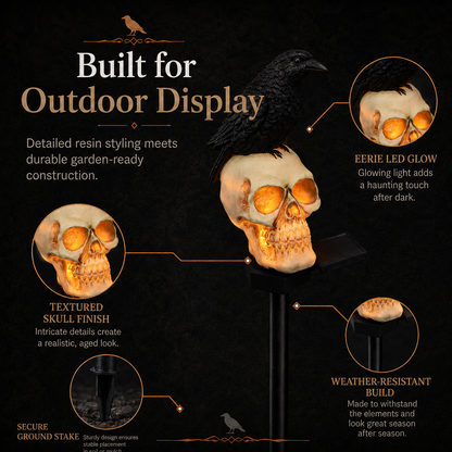 🐦‍⬛Animated Raven Skull Solar Garden Stake💀 | Halloween Outdoor Yard Decor