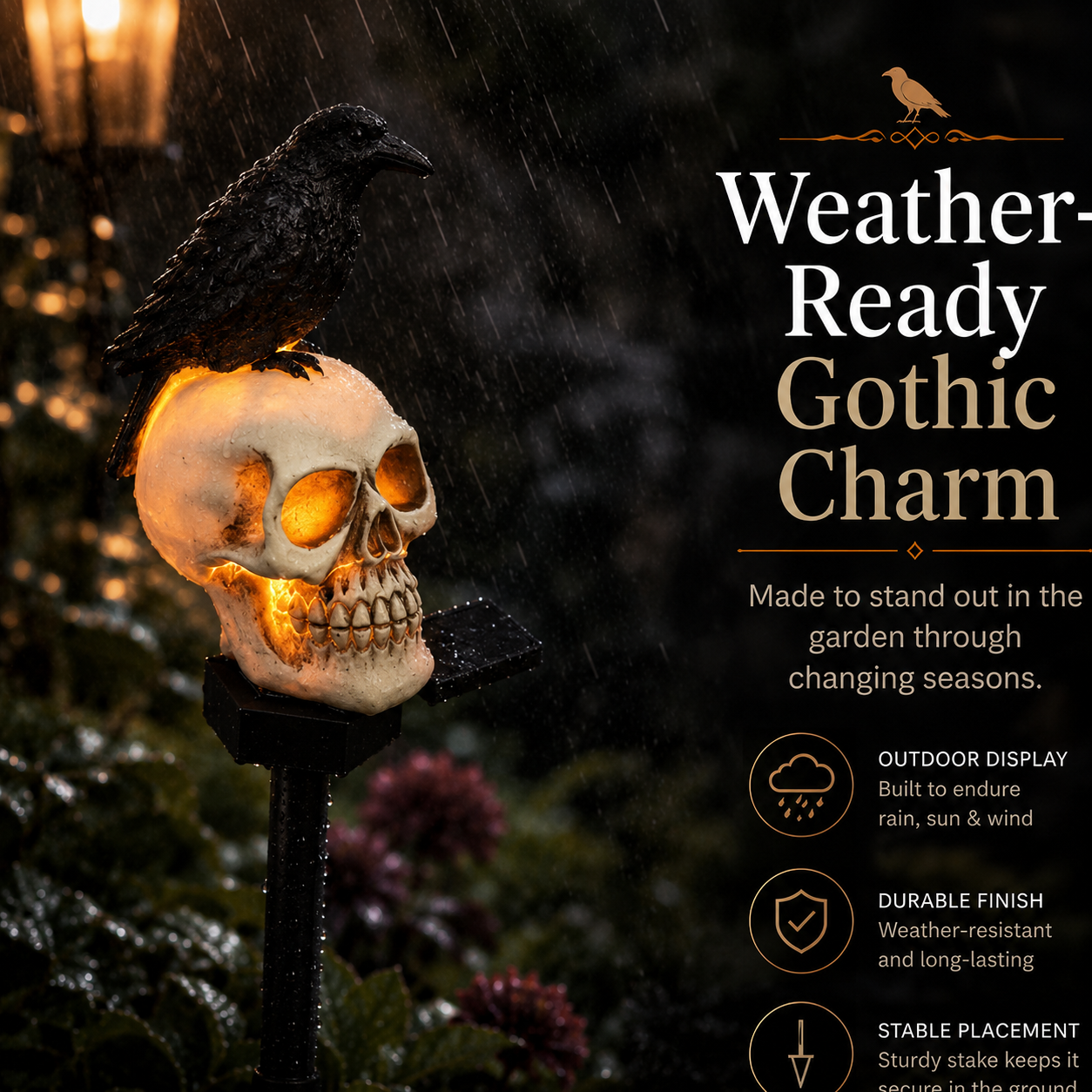 🐦‍⬛Animated Raven Skull Solar Garden Stake💀 | Halloween Outdoor Yard Decor