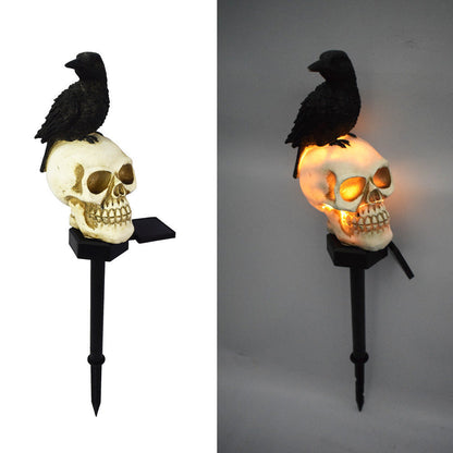 🐦‍⬛Animated Raven Skull Solar Garden Stake💀 | Halloween Outdoor Yard Decor