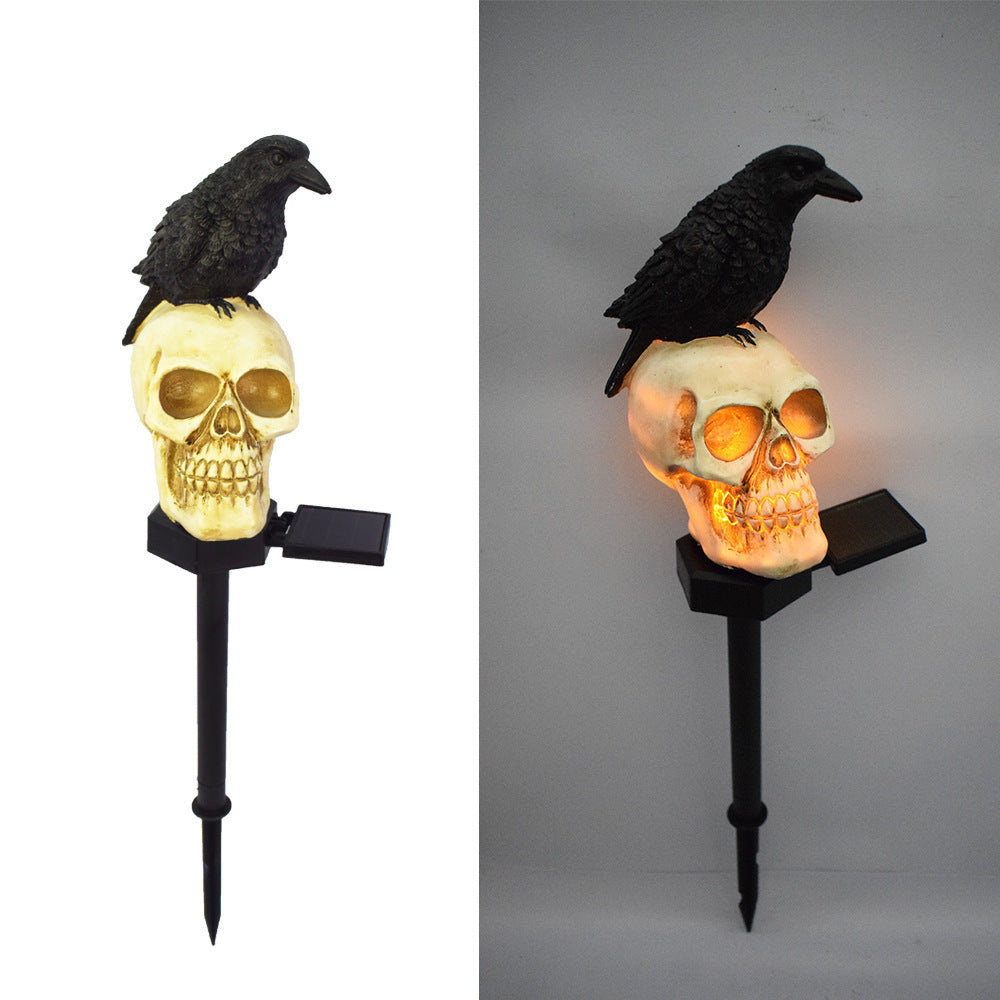 🐦‍⬛Animated Raven Skull Solar Garden Stake💀 | Halloween Outdoor Yard Decor