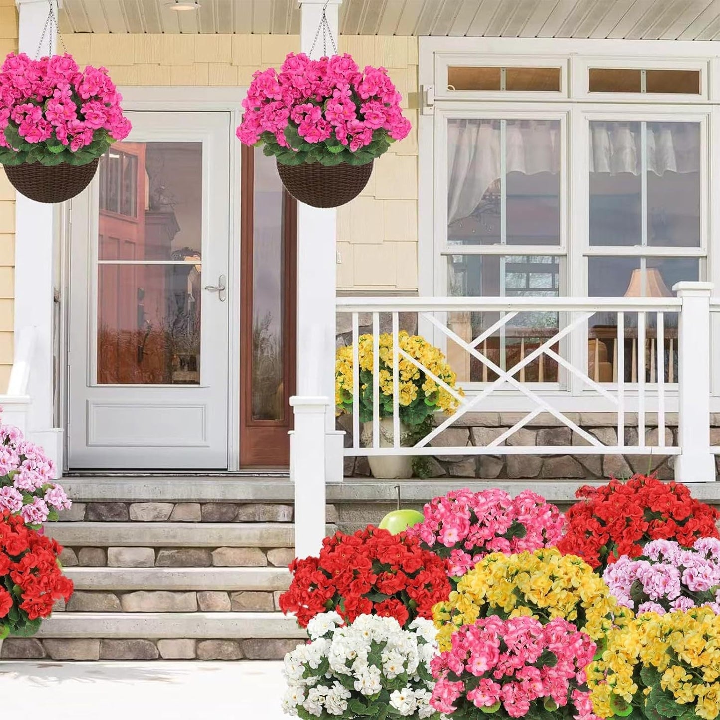 🌺8 Bundles UV Resistant Artificial Geraniums