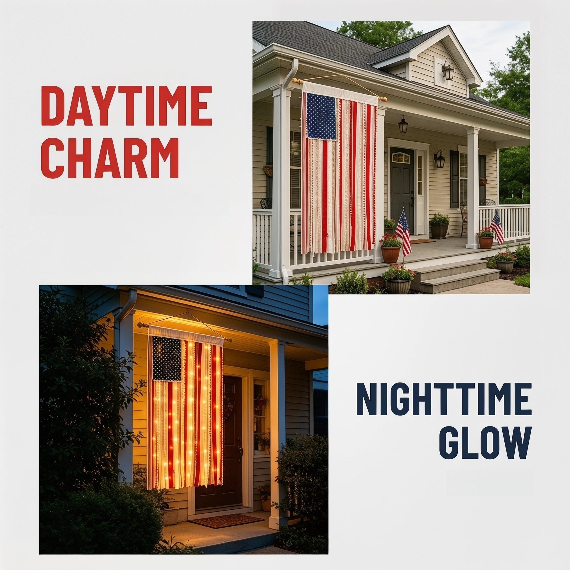 Lighted Rag American Flag Banner