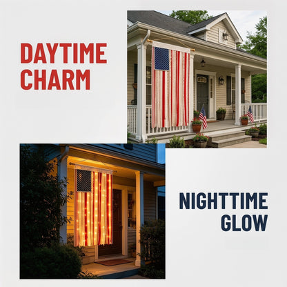 Lighted Rag American Flag Banner