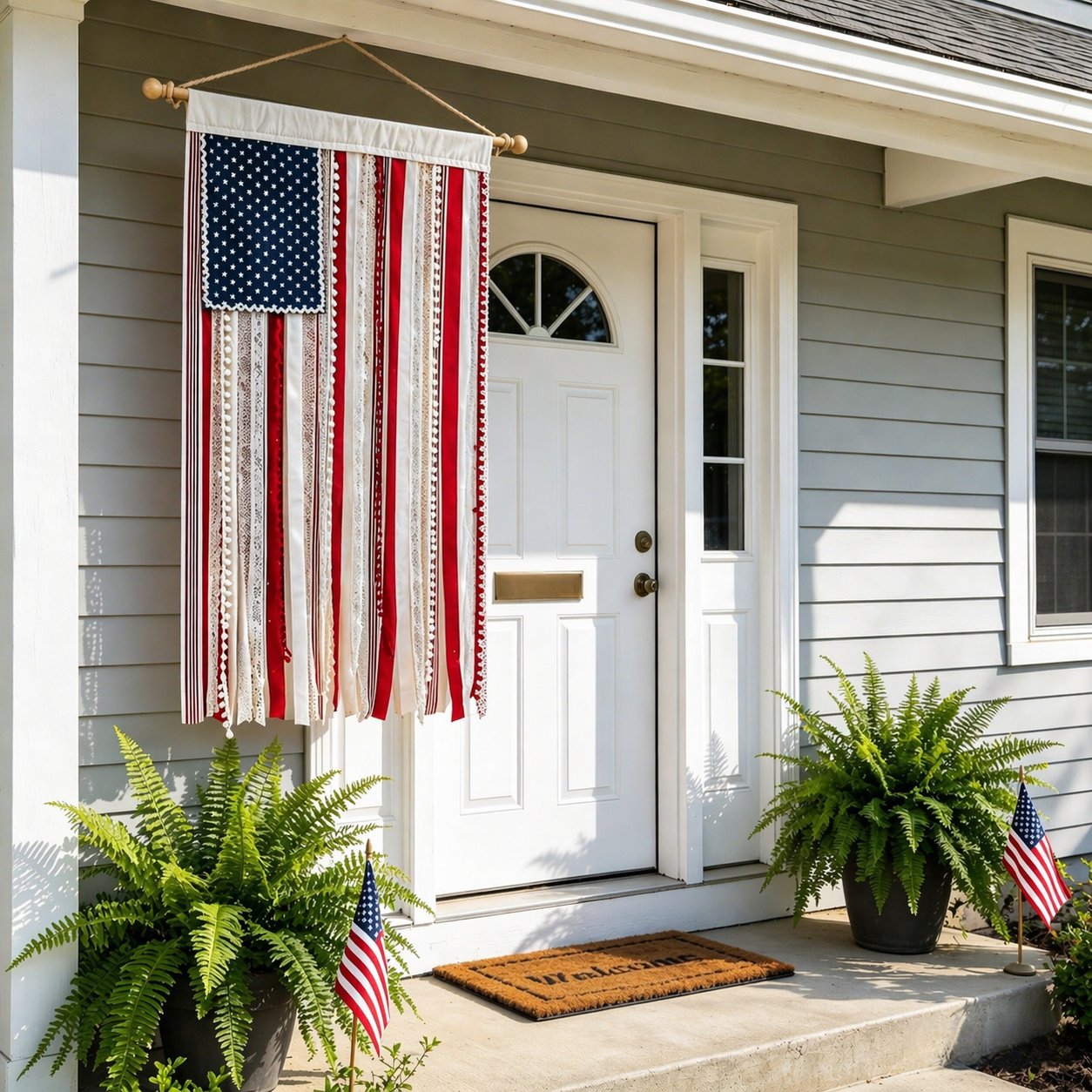 Lighted Rag American Flag Banner