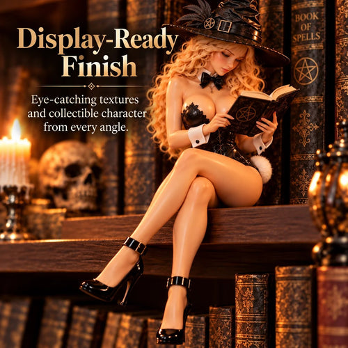 🧙 📖 Witchy Bunny Shelf Sitter Figurine – 🖤 Gothic Reading Witch Decor