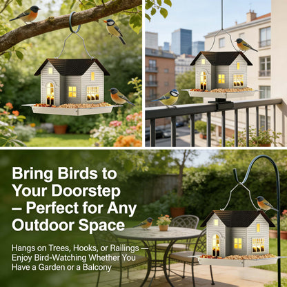 Solar‐Powered Hanging Bird Feeder with Glow – Sturdy Metal Hopper Design🌙🐦