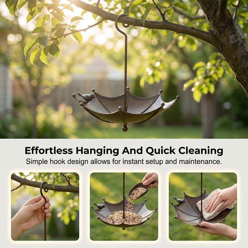 🐦 LIMITED-TIME 40% OFF! ✨ Hanging Umbrella Bird Feeder & Bath – Dual-Use, Rust-Resistant, Vintage Garden Decor ☂️