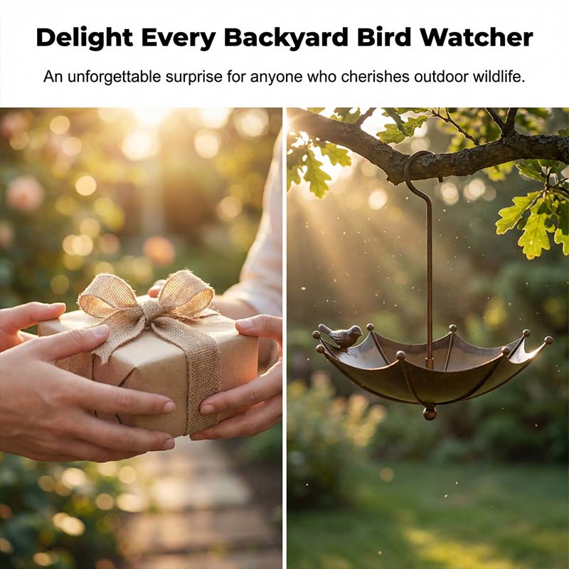 🐦 LIMITED-TIME 40% OFF! ✨ Hanging Umbrella Bird Feeder & Bath – Dual-Use, Rust-Resistant, Vintage Garden Decor ☂️